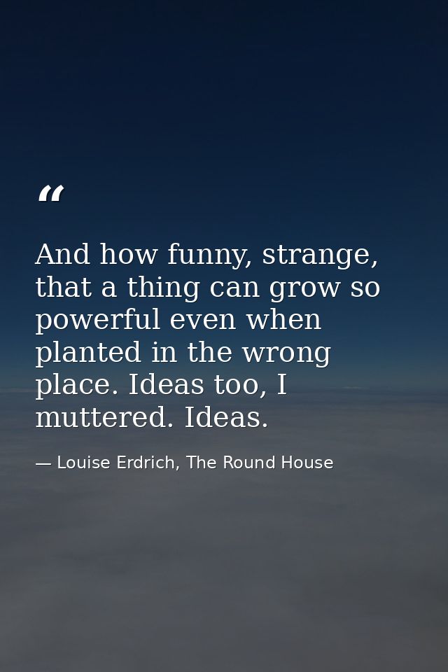And how funny, strange, that a thing can grow so powerful even when planted in the wrong place. Ideas too, I muttered. I — Louise Erdrich, The Round House
