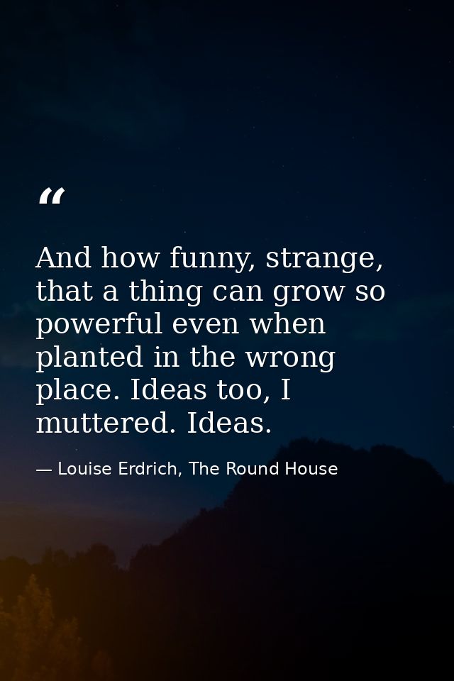 And how funny, strange, that a thing can grow so powerful even when planted in the wrong place. Ideas too, I muttered. I — Louise Erdrich, The Round House