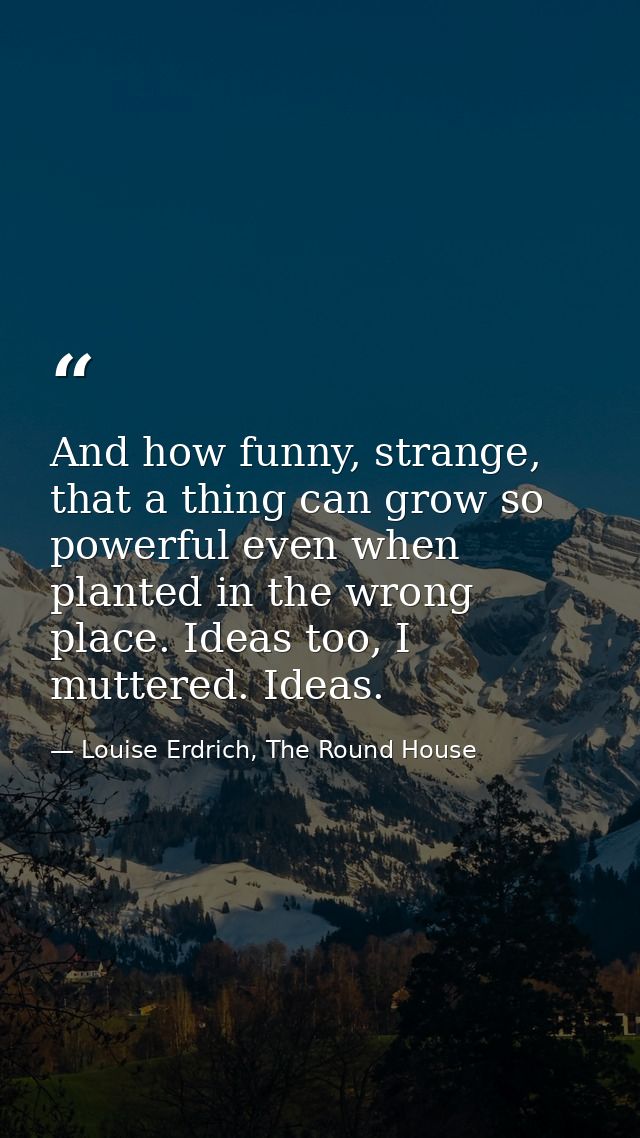 And how funny, strange, that a thing can grow so powerful even when planted in the wrong place. Ideas too, I muttered. I — Louise Erdrich, The Round House