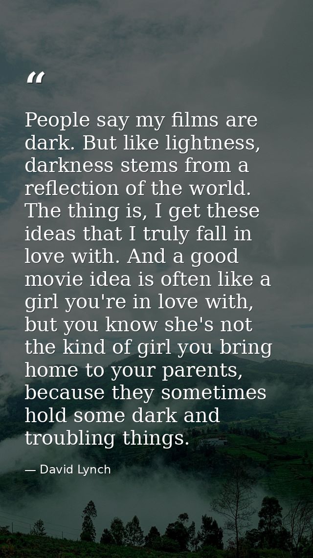 People say my films are dark. But like lightness, darkness stems from a reflection of the world. The thing is, I get the — David Lynch