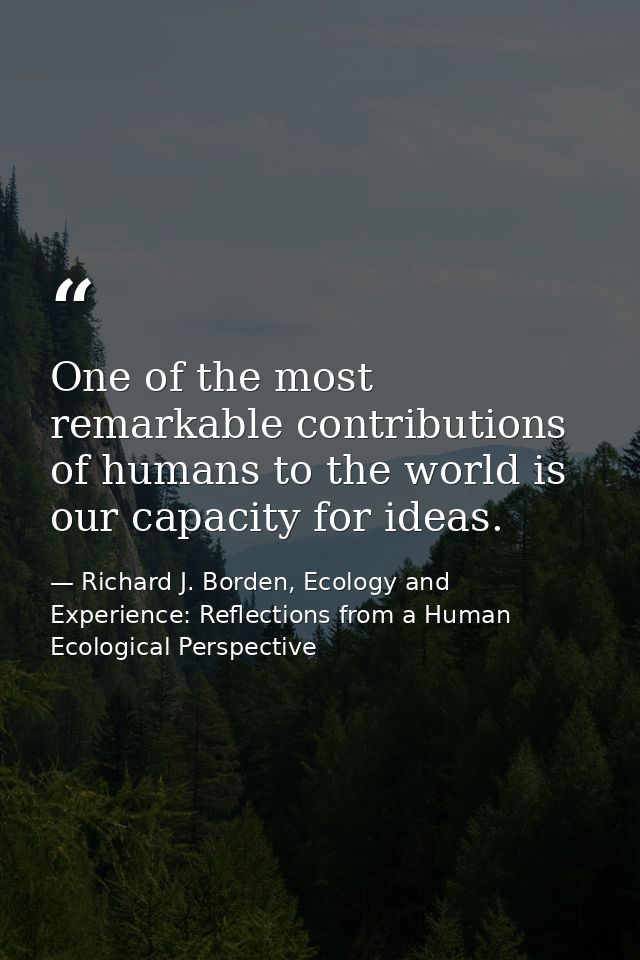 One of the most remarkable contributions of humans to the world is our capacity for ideas. — Richard J. Borden, Ecology and Experience: Reflections from a Human Ecological Perspective