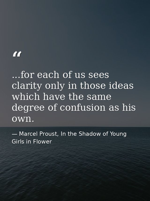 ...for each of us sees clarity only in those ideas which have the same degree of confusion as his own. — Marcel Proust, In the Shadow of Young Girls in Flower