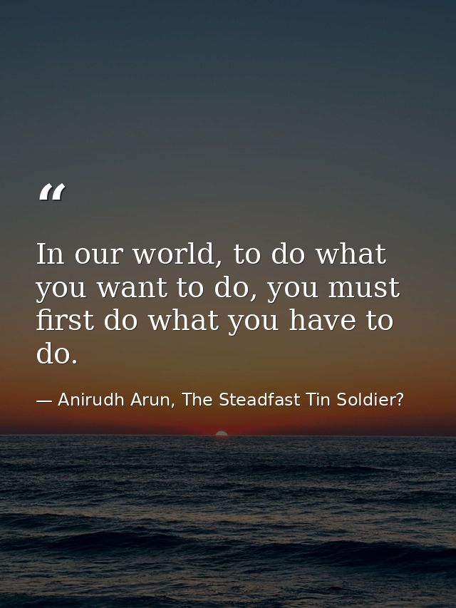 In our world, to do what you want to do, you must first do what you have to do. — Anirudh Arun, The Steadfast Tin Soldier?