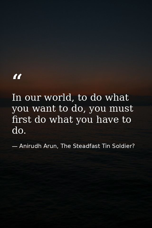 In our world, to do what you want to do, you must first do what you have to do. — Anirudh Arun, The Steadfast Tin Soldier?