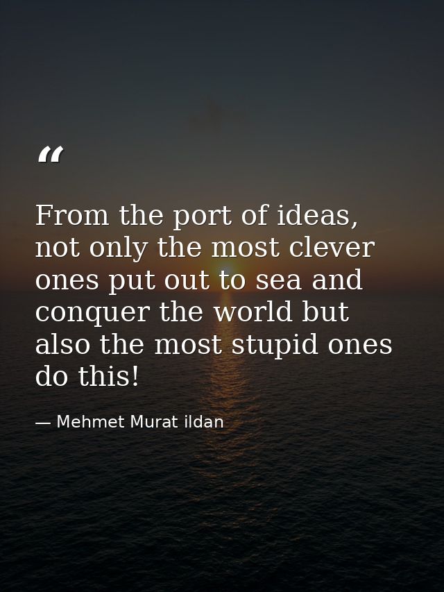 From the port of ideas, not only the most clever ones put out to sea and conquer the world but also the most stupid ones — Mehmet Murat ildan