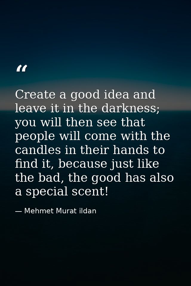 Create a good idea and leave it in the darkness; you will then see that people will come with the candles in their hands — Mehmet Murat ildan