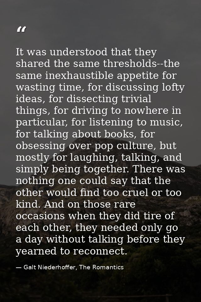 It was understood that they shared the same thresholds--the same inexhaustible appetite for wasting time, for discussing — Galt Niederhoffer, The Romantics