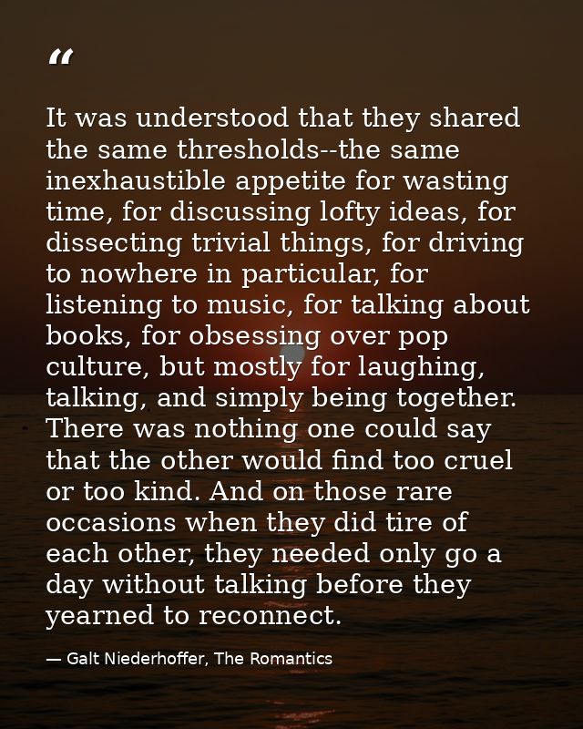 It was understood that they shared the same thresholds--the same inexhaustible appetite for wasting time, for discussing — Galt Niederhoffer, The Romantics