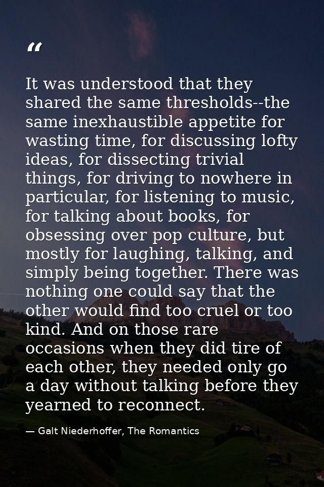 It was understood that they shared the same thresholds--the same inexhaustible appetite for wasting time, for discussing — Galt Niederhoffer, The Romantics