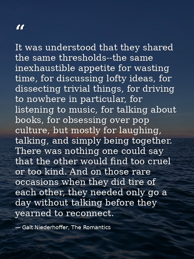 It was understood that they shared the same thresholds--the same inexhaustible appetite for wasting time, for discussing — Galt Niederhoffer, The Romantics