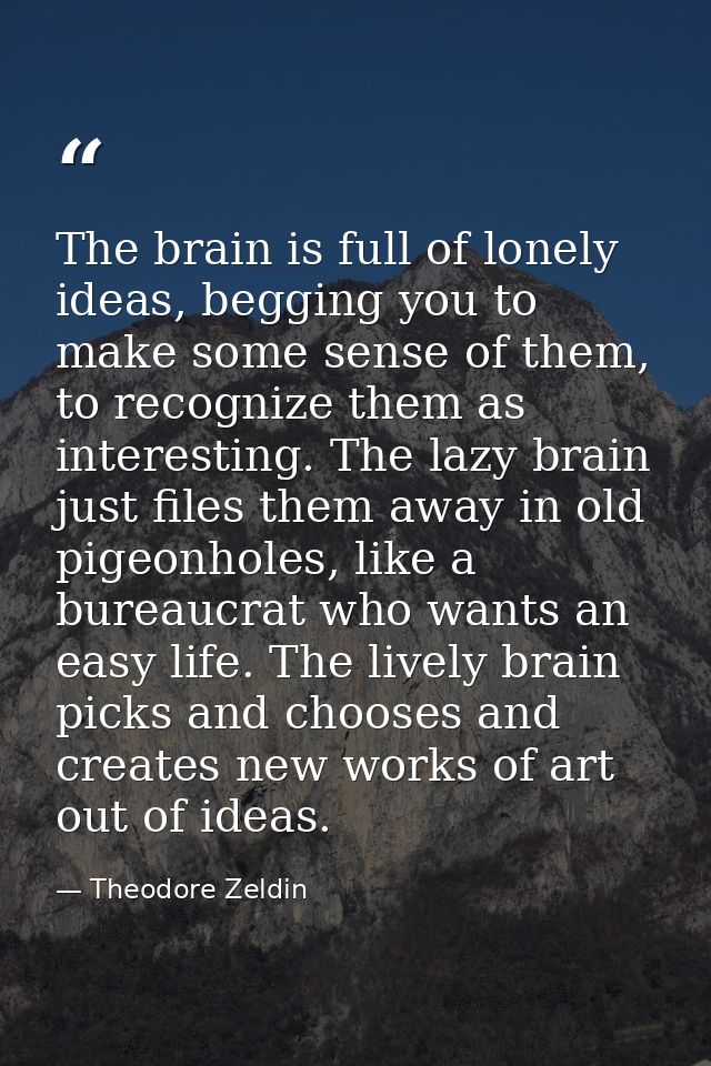 The brain is full of lonely ideas, begging you to make some sense of them, to recognize them as interesting. The lazy br — Theodore Zeldin
