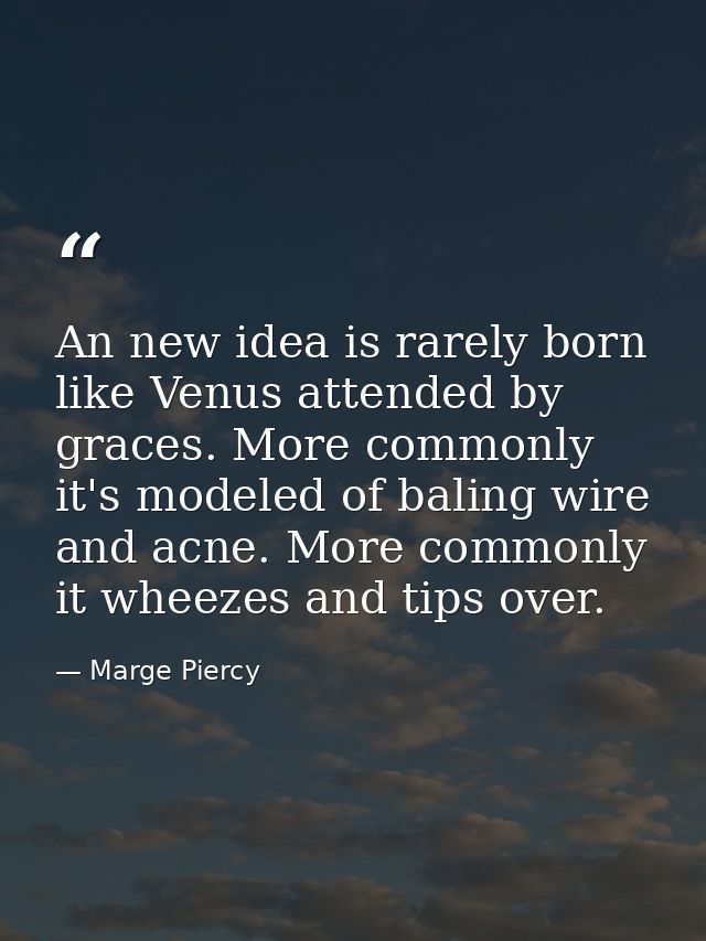 An new idea is rarely born like Venus attended by graces. More commonly it's modeled of baling wire and acne. More commo — Marge Piercy