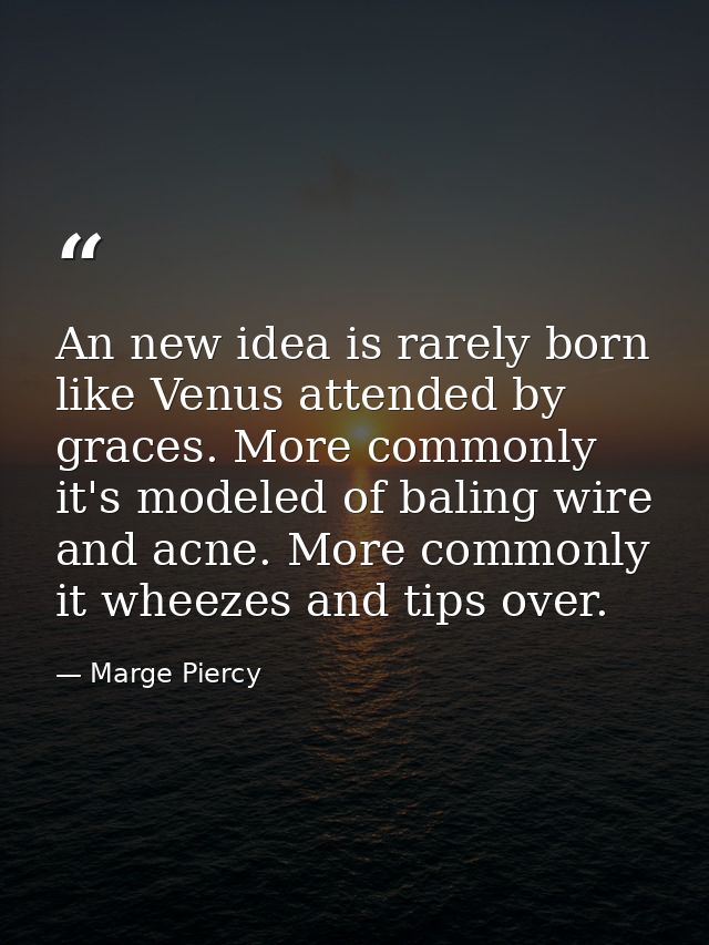 An new idea is rarely born like Venus attended by graces. More commonly it's modeled of baling wire and acne. More commo — Marge Piercy