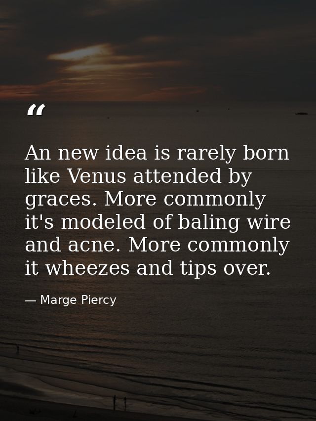An new idea is rarely born like Venus attended by graces. More commonly it's modeled of baling wire and acne. More commo — Marge Piercy