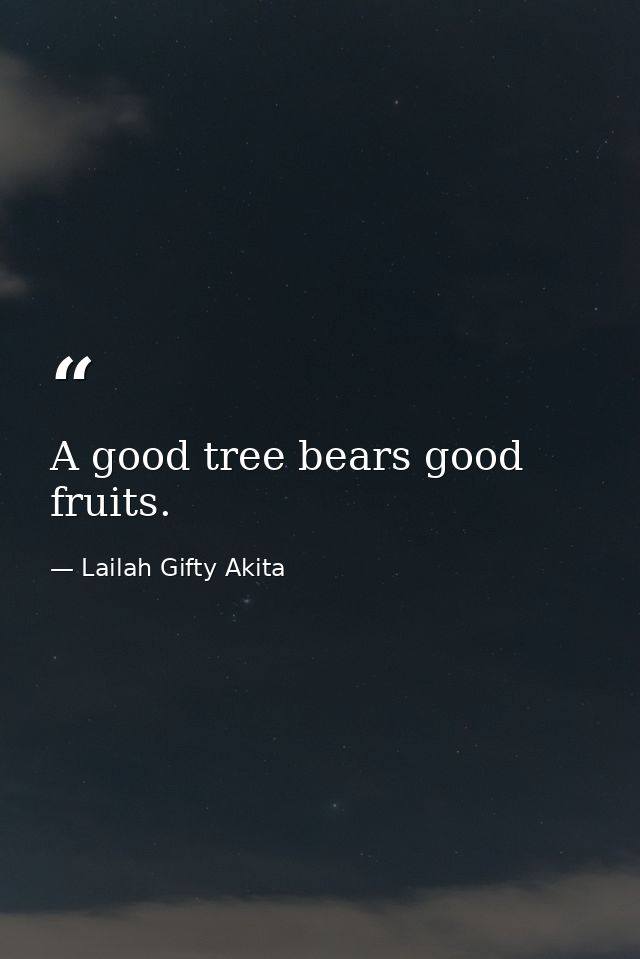 A good tree bears good fruits. — Lailah Gifty Akita