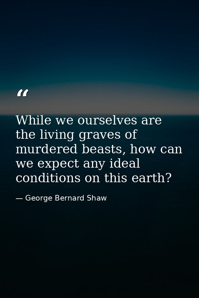 While we ourselves are the living graves of murdered beasts, how can we expect any ideal conditions on this earth? — George Bernard Shaw