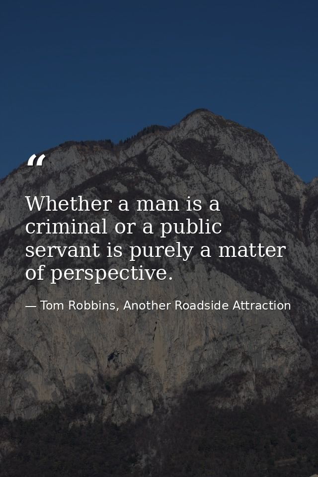 Whether a man is a criminal or a public servant is purely a matter of perspective. — Tom Robbins, Another Roadside Attraction