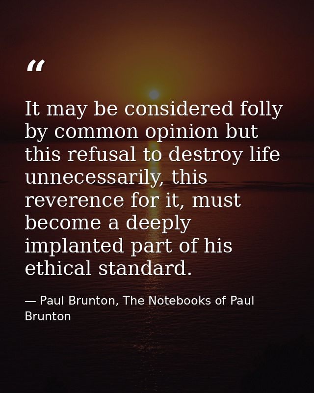 It may be considered folly by common opinion but this refusal to destroy life unnecessarily, this reverence for it, must — Paul Brunton, The Notebooks of Paul Brunton