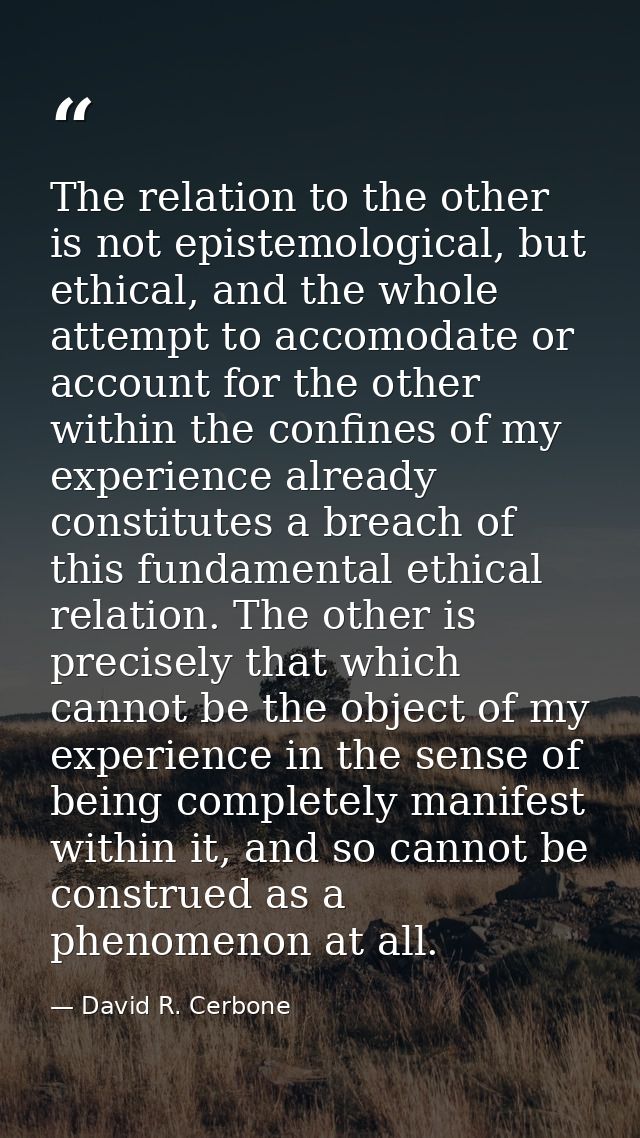 The relation to the other is not epistemological, but ethical, and the whole attempt to accomodate or account for the ot — David R. Cerbone