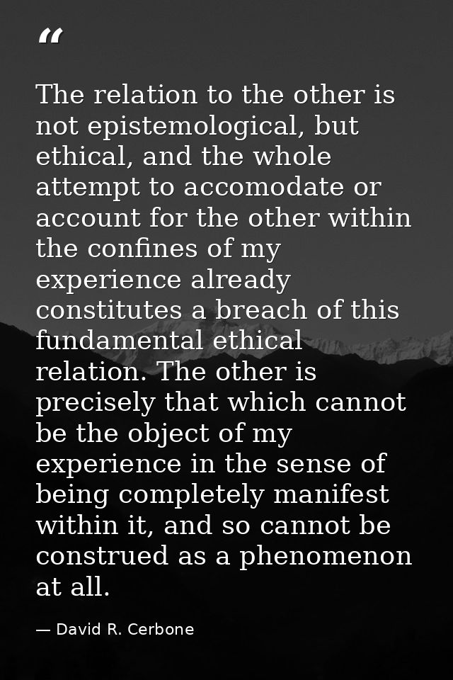 The relation to the other is not epistemological, but ethical, and the whole attempt to accomodate or account for the ot — David R. Cerbone