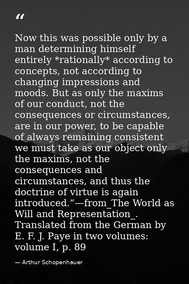 Now this was possible only by a man determining himself entirely *rationally* according to concepts, not according to ch — Arthur Schopenhauer