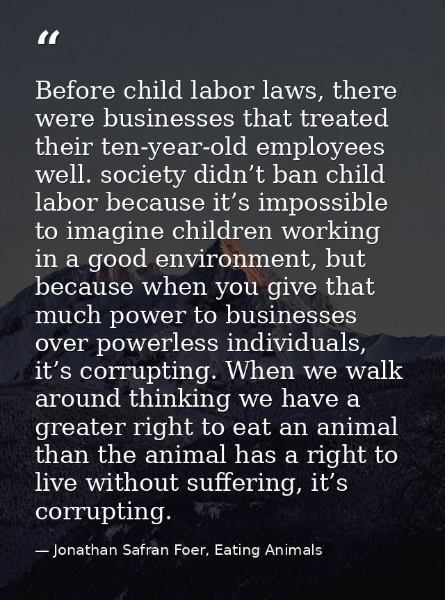 Before child labor laws, there were businesses that treated their ten-year-old employees well. society didn’t ban child  — Jonathan Safran Foer, Eating Animals