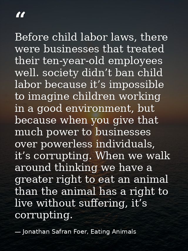 Before child labor laws, there were businesses that treated their ten-year-old employees well. society didn’t ban child  — Jonathan Safran Foer, Eating Animals