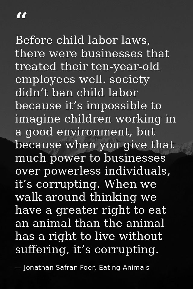 Before child labor laws, there were businesses that treated their ten-year-old employees well. society didn’t ban child  — Jonathan Safran Foer, Eating Animals