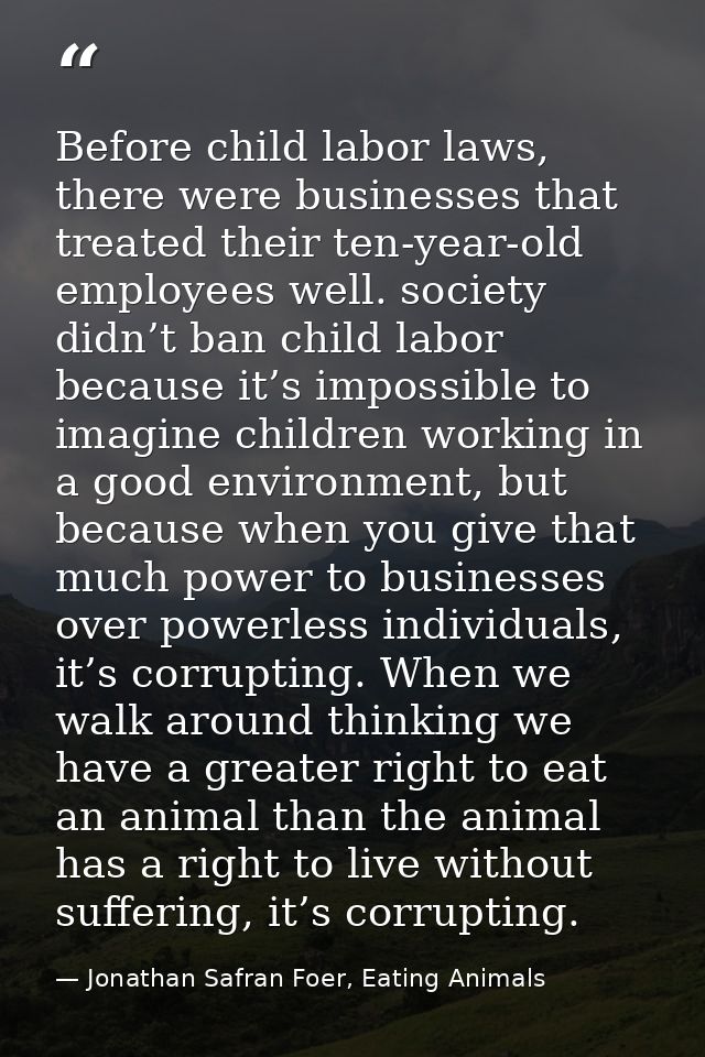 Before child labor laws, there were businesses that treated their ten-year-old employees well. society didn’t ban child  — Jonathan Safran Foer, Eating Animals