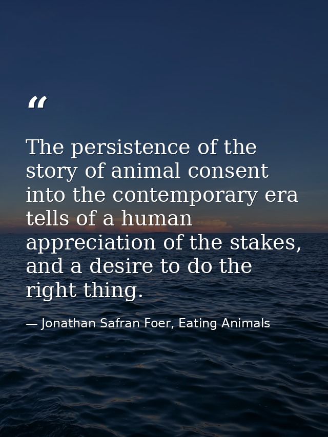 The persistence of the story of animal consent into the contemporary era tells of a human appreciation of the stakes, an — Jonathan Safran Foer, Eating Animals