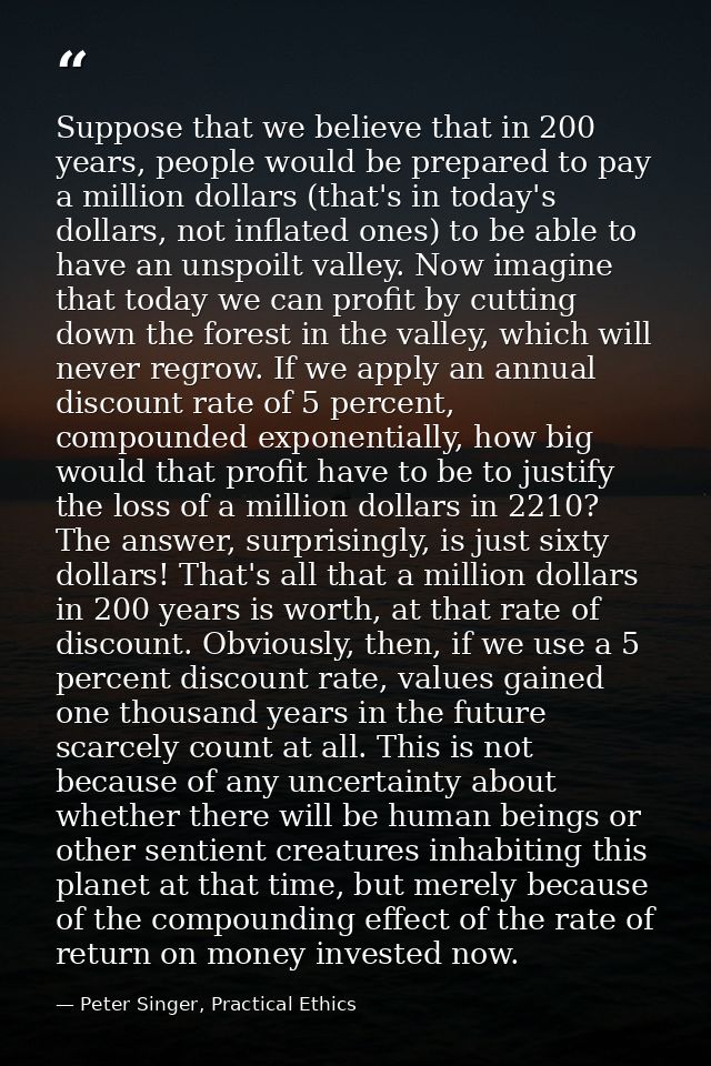 Suppose that we believe that in 200 years, people would be prepared to pay a million dollars (that's in today's dollars, — Peter Singer, Practical Ethics