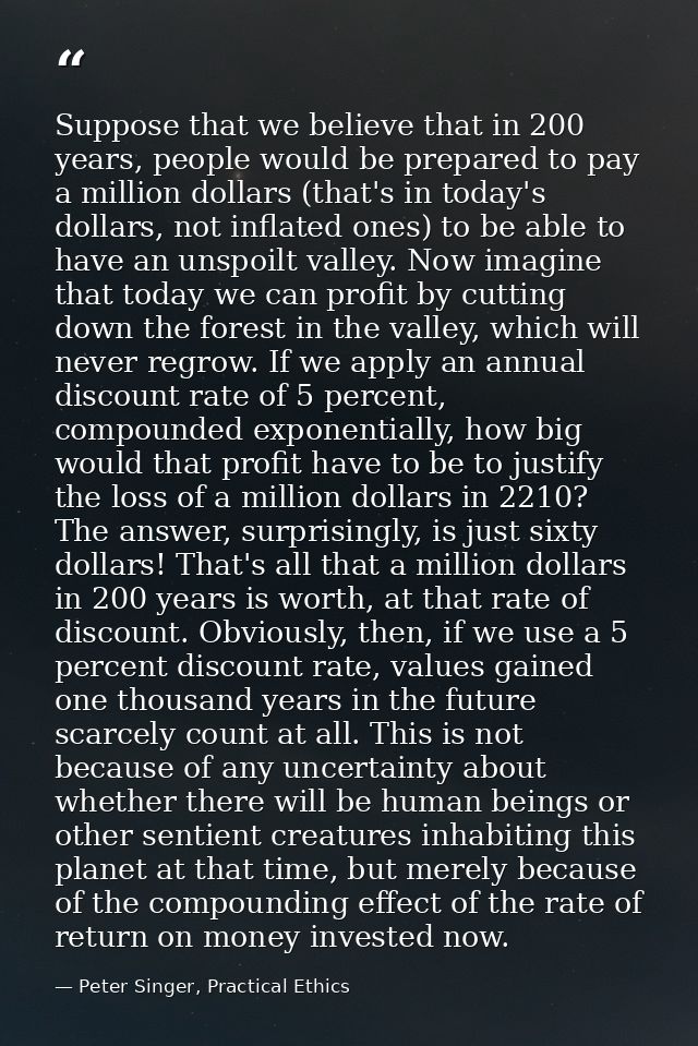 Suppose that we believe that in 200 years, people would be prepared to pay a million dollars (that's in today's dollars, — Peter Singer, Practical Ethics