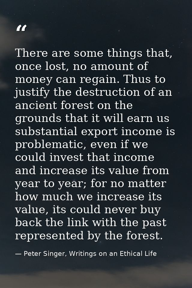 There are some things that, once lost, no amount of money can regain. Thus to justify the destruction of an ancient fore — Peter Singer, Writings on an Ethical Life