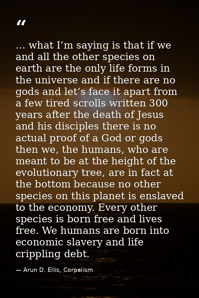 … what I’m saying is that if we and all the other species on earth are the only life forms in the universe and if there  — Arun D. Ellis, Corpalism