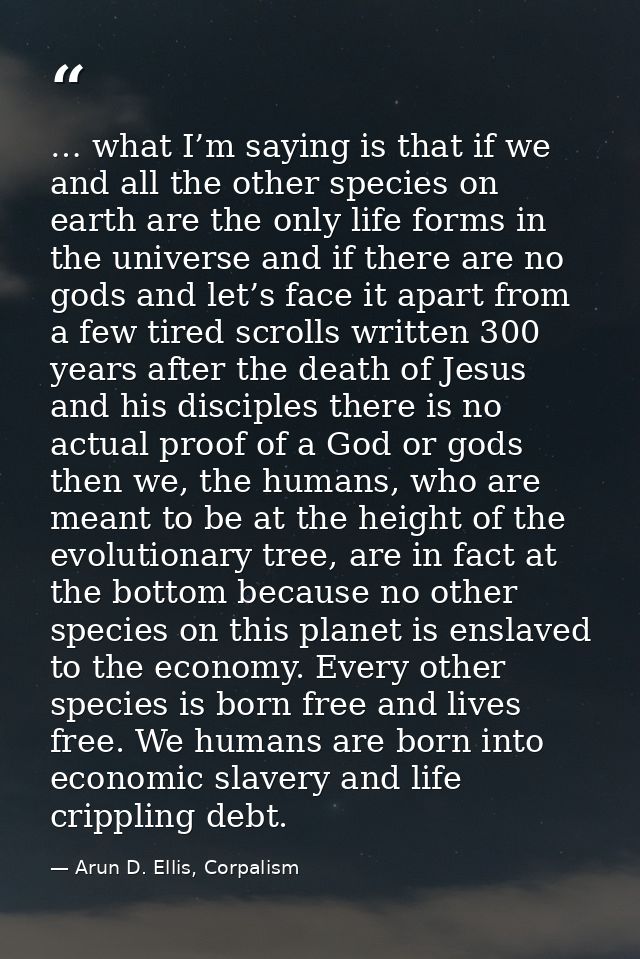 … what I’m saying is that if we and all the other species on earth are the only life forms in the universe and if there  — Arun D. Ellis, Corpalism