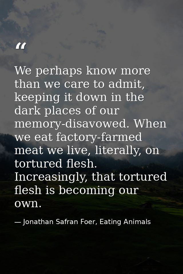 We perhaps know more than we care to admit, keeping it down in the dark places of our memory-disavowed. When we eat fact — Jonathan Safran Foer, Eating Animals