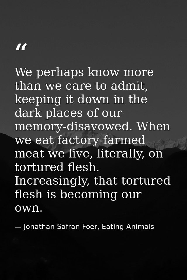 We perhaps know more than we care to admit, keeping it down in the dark places of our memory-disavowed. When we eat fact — Jonathan Safran Foer, Eating Animals