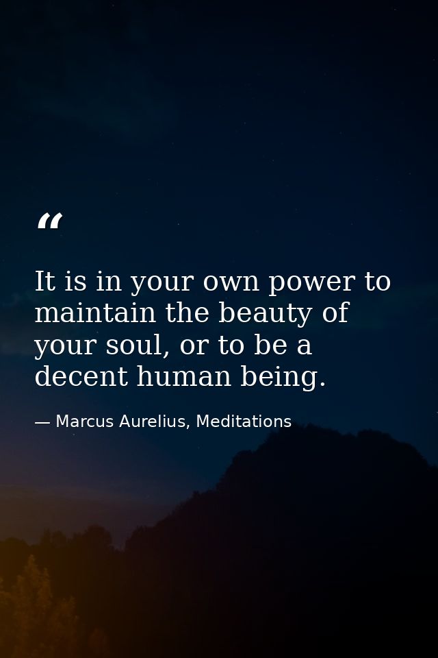 It is in your own power to maintain the beauty of your soul, or to be a decent human being. — Marcus Aurelius, Meditations