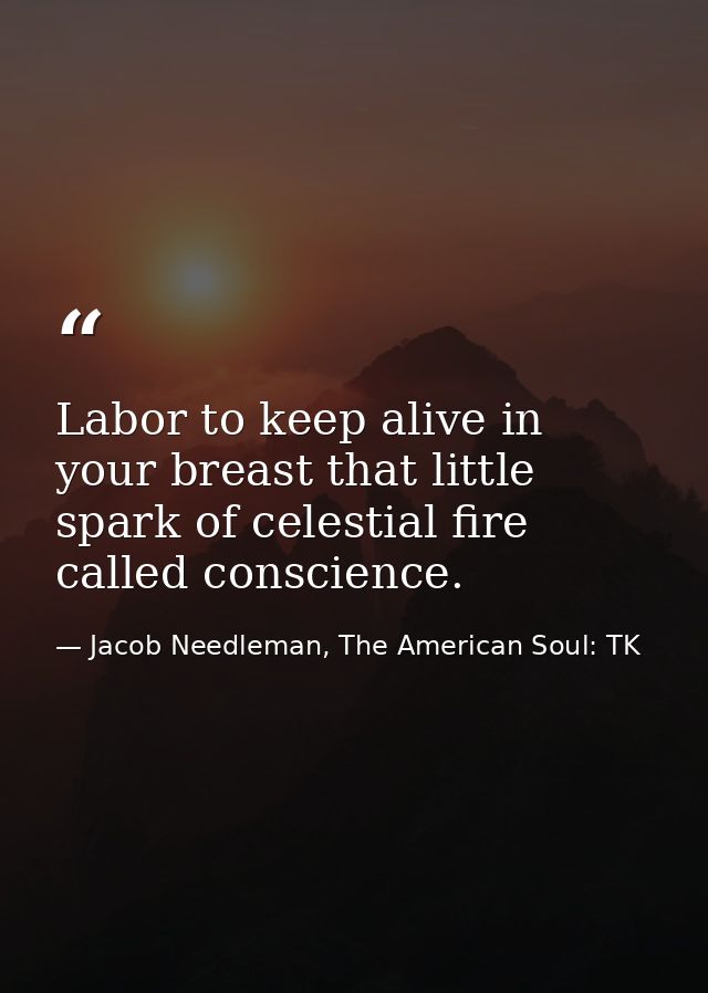 Labor to keep alive in your breast that little spark of celestial fire called conscience. — Jacob Needleman, The American Soul: TK