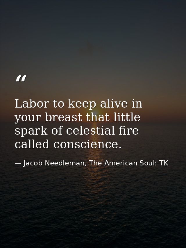 Labor to keep alive in your breast that little spark of celestial fire called conscience. — Jacob Needleman, The American Soul: TK