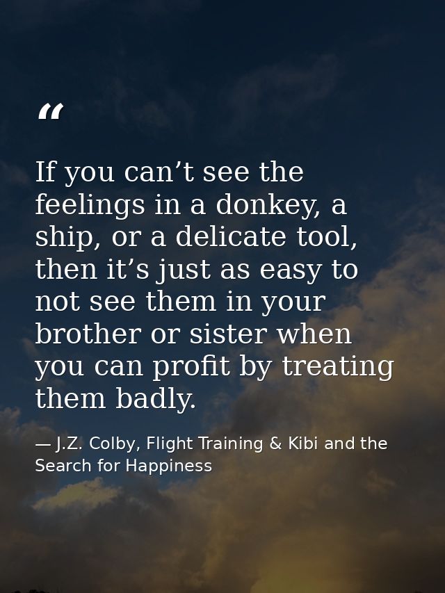 If you can’t see the feelings in a donkey, a ship, or a delicate tool, then it’s just as easy to not see them in your br — J.Z. Colby, Flight Training & Kibi and the Search for Happiness