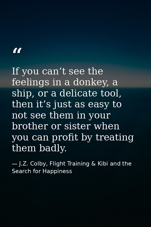 If you can’t see the feelings in a donkey, a ship, or a delicate tool, then it’s just as easy to not see them in your br — J.Z. Colby, Flight Training & Kibi and the Search for Happiness