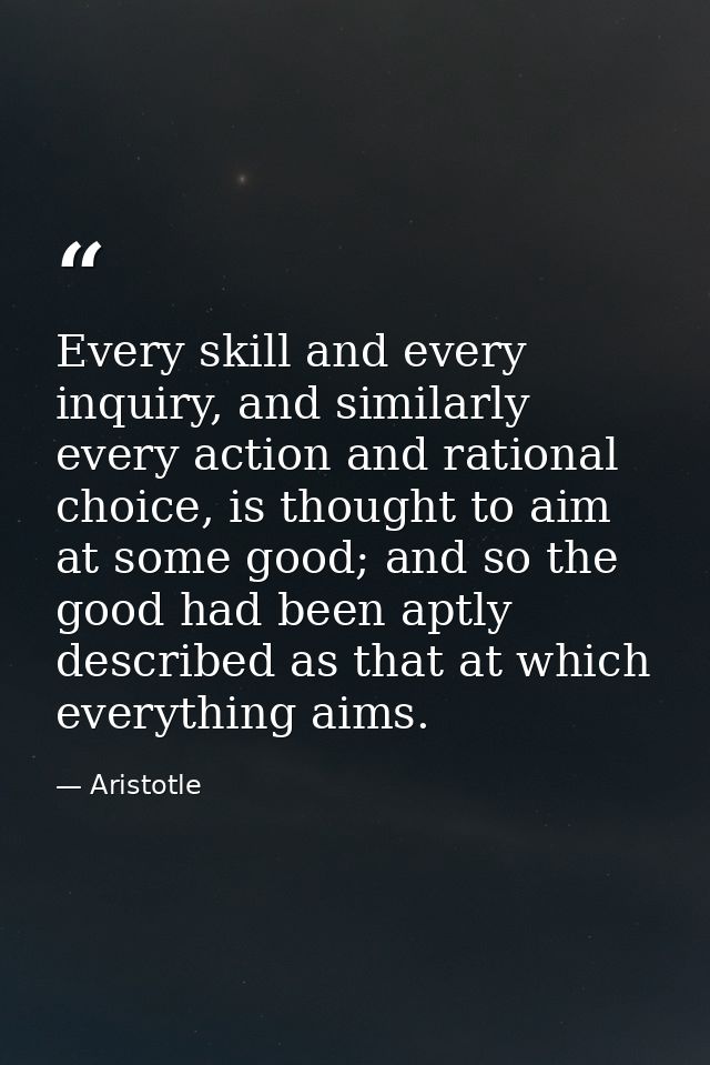 Every skill and every inquiry, and similarly every action and rational choice, is thought to aim at some good; and so th — Aristotle