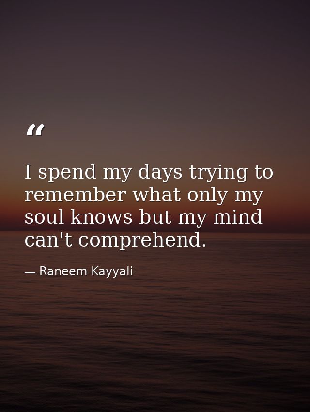 I spend my days trying to remember what only my soul knows but my mind can't comprehend. — Raneem Kayyali