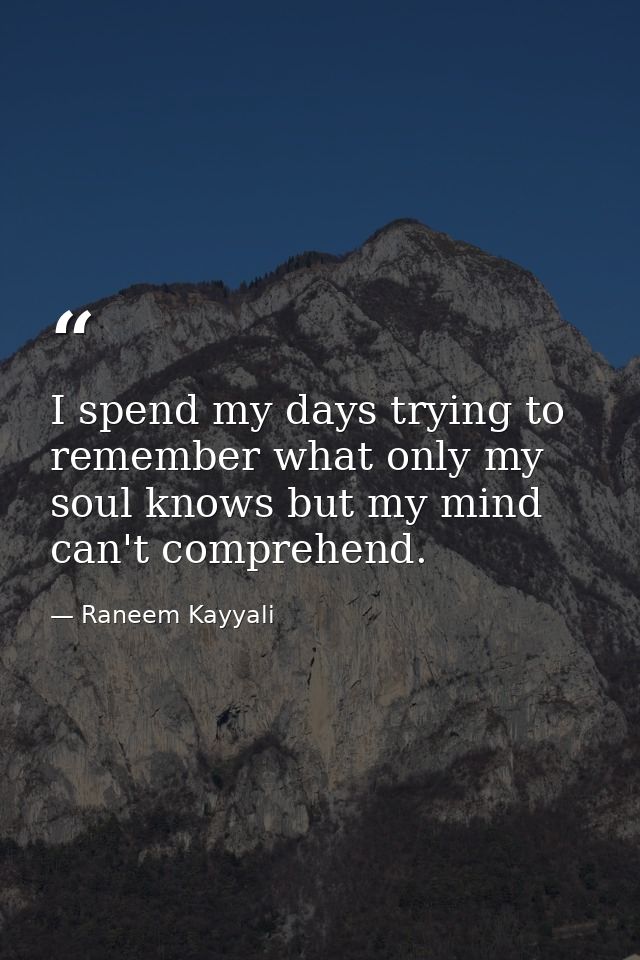 I spend my days trying to remember what only my soul knows but my mind can't comprehend. — Raneem Kayyali