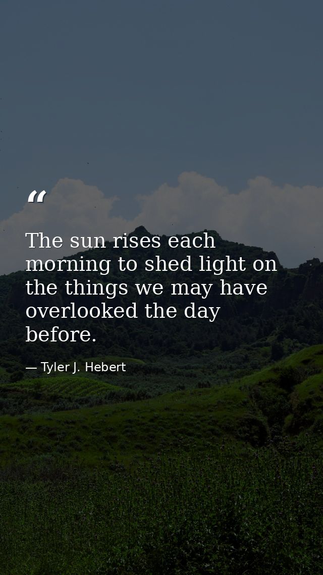 The sun rises each morning to shed light on the things we may have overlooked the day before. — Tyler J. Hebert