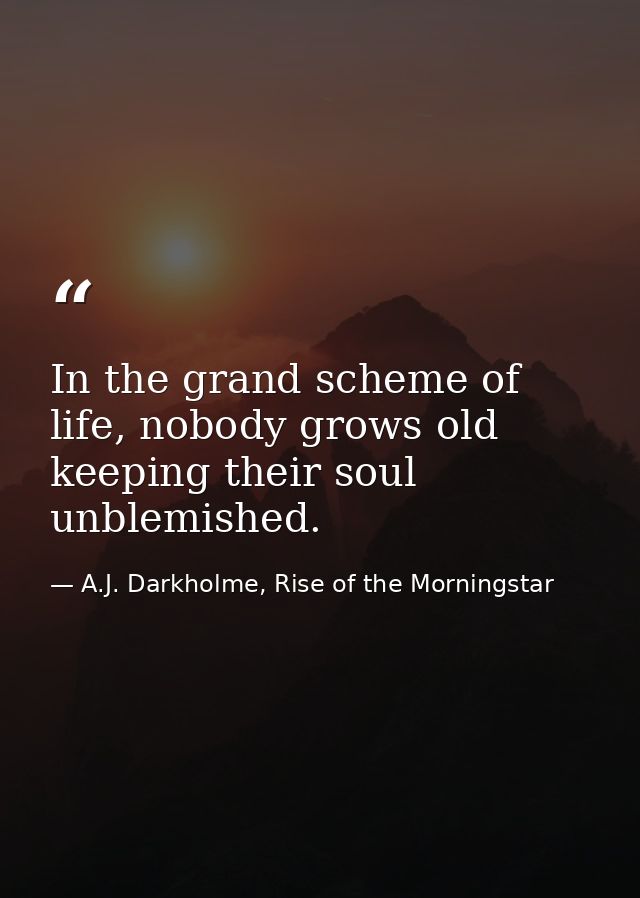 In the grand scheme of life, nobody grows old keeping their soul unblemished. — A.J. Darkholme, Rise of the Morningstar