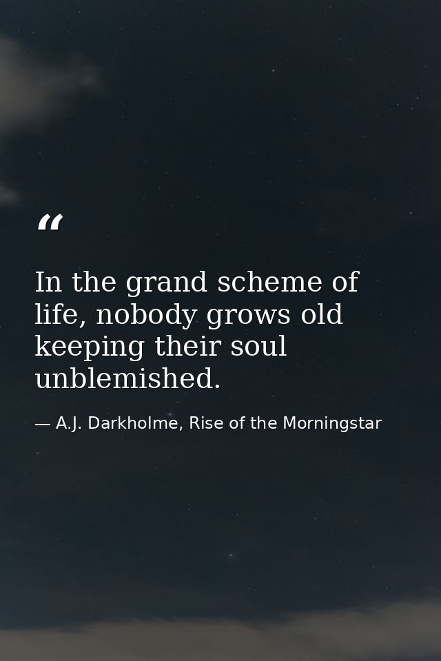 In the grand scheme of life, nobody grows old keeping their soul unblemished. — A.J. Darkholme, Rise of the Morningstar