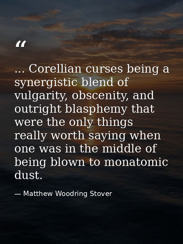 ... Corellian curses being a synergistic blend of vulgarity, obscenity, and outright blasphemy that were the only things — Matthew Woodring Stover