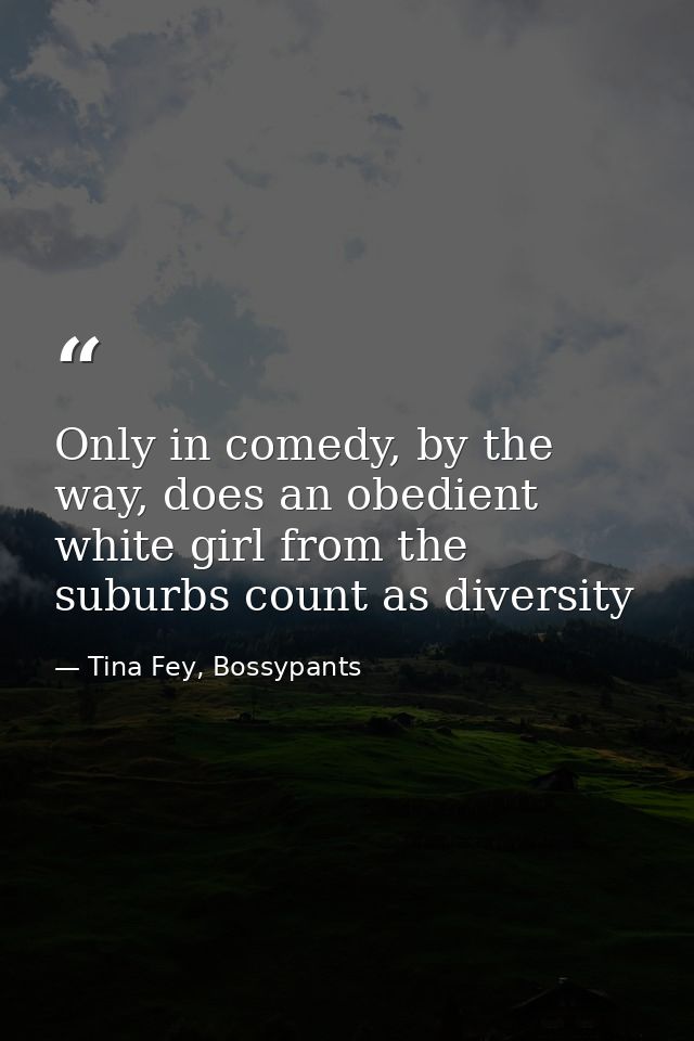 Only in comedy, by the way, does an obedient white girl from the suburbs count as diversity — Tina Fey, Bossypants